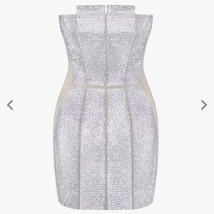 Strapless Silver Sequin Party Dress